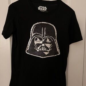 Star Wars Black Tee with Silver Sequin Darth Vader Graphic